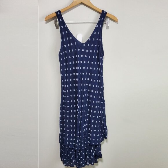 BELLA AMORE Linen Blend Summer Dress Polka Dot Layered Blue White Women's Small - Picture 1 of 9